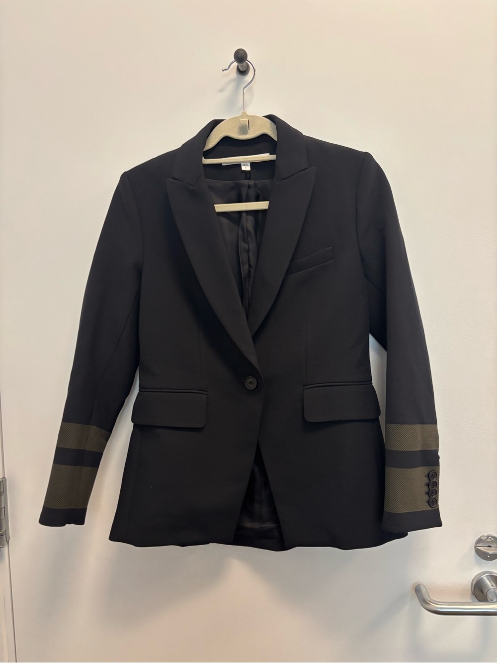 Veronica Beard Black Blazer with Olive Sleeve Banding